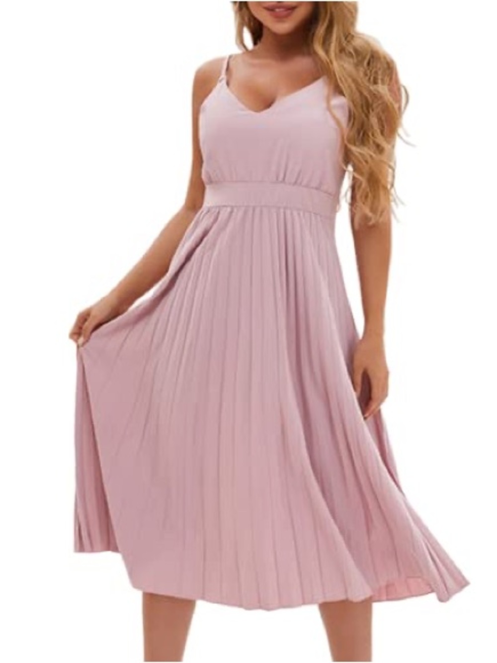 Sleeveless Blush Midi Dress with Pleated Skirt